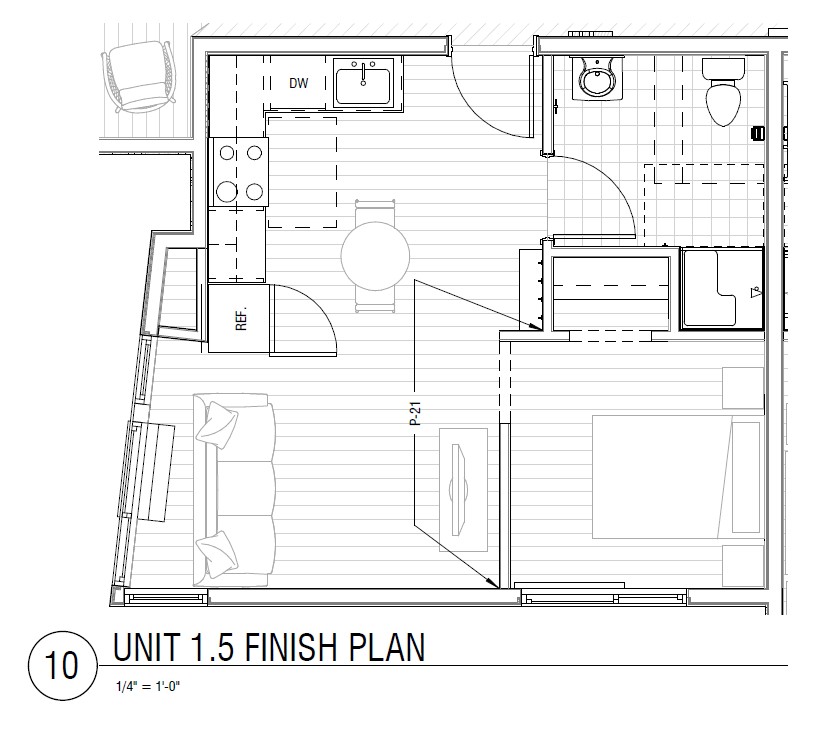 Floor plan for 1 bed, 1 bath